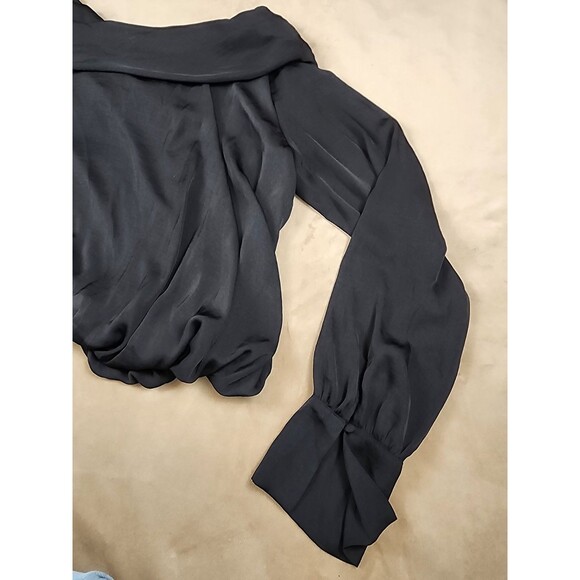 Free People L Black Off Shoulder Balloon Sleeve 100% Polyester Blouse - Picture 3 of 6